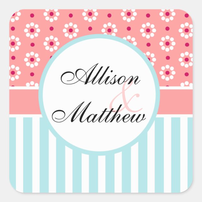 Personalized Pink Flowers Engagement stickers (Front)