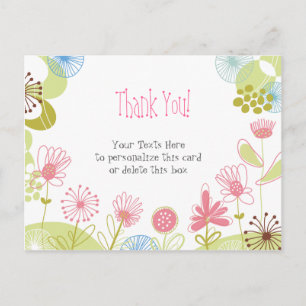 Personalized Pink Flowers Thank You Postcard