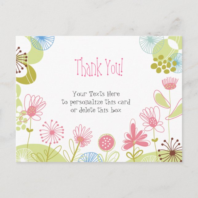 Personalized Pink Flowers Thank You Postcard (Front)