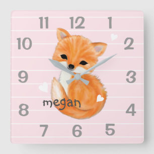 Personalized Pink Fox Nursery Wall Clock