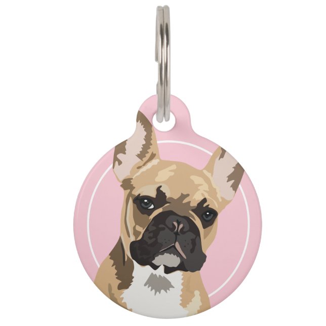 Personalized Pink French Bulldog Dog Name Pet Tag (Front)