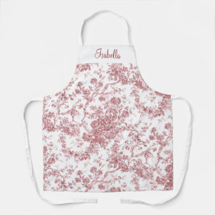 Personalized Pink French Engraved Floral Toile Apron