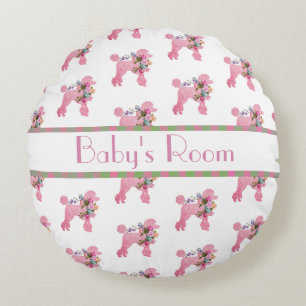 Personalized Pink French Poodle Round Pillow