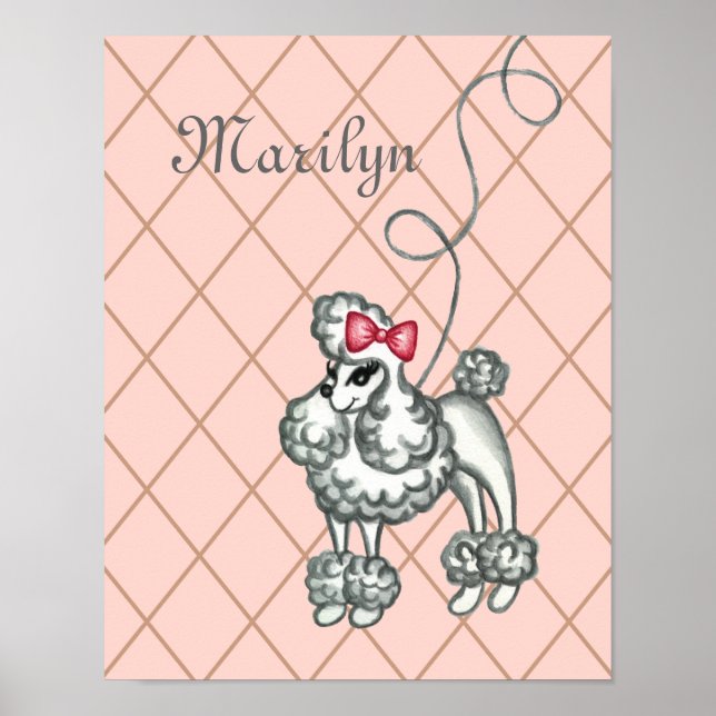 Personalized Pink French Poodle Wall Art Print (Front)