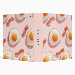 Personalized Pink Fried Eggs and Bacon Pattern Binder