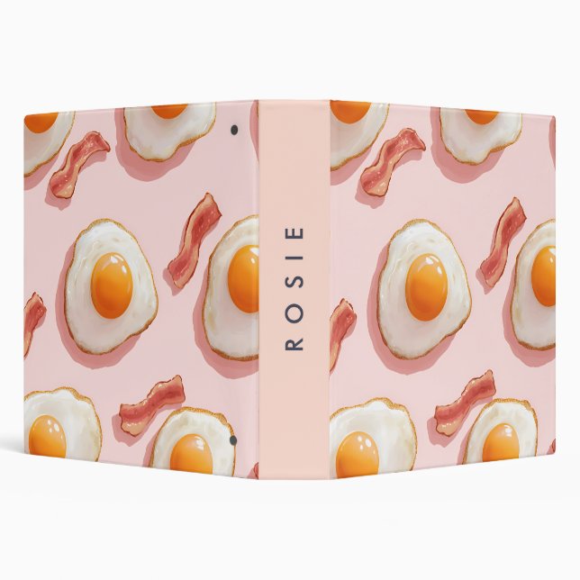 Personalized Pink Fried Eggs and Bacon Pattern Binder (Background)