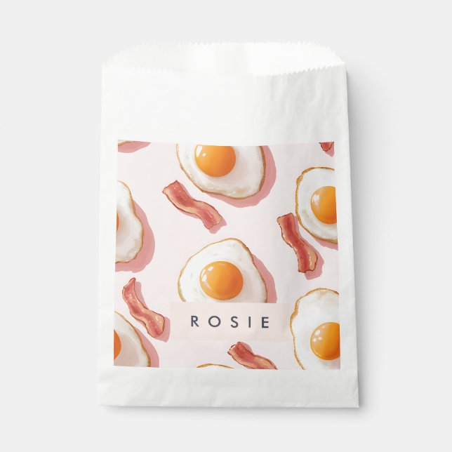 Personalized Pink Fried Eggs and Bacon Pattern Favour Bag (Front)