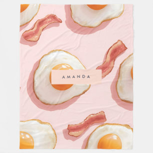 Personalized Pink Fried Eggs and Bacon Pattern Fleece Blanket