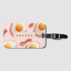 Personalized Pink Fried Eggs and Bacon Pattern Luggage Tag