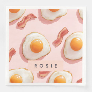 Personalized Pink Fried Eggs and Bacon Pattern Napkin