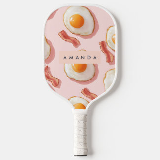 Personalized Pink Fried Eggs and Bacon Pattern Pickleball Paddle