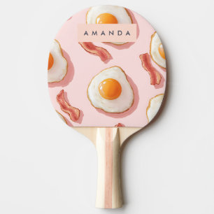 Personalized Pink Fried Eggs and Bacon Pattern Ping Pong Paddle