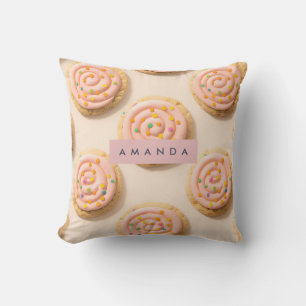 Personalized Pink Frosted Cookie Pattern Throw Pillow