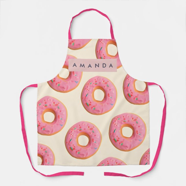 Personalized Pink Frosted Donut Pattern Apron (Front)