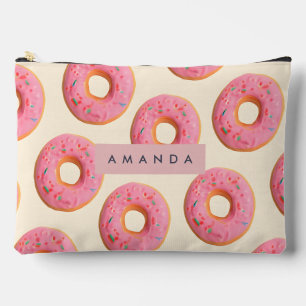 Personalized Pink Frosted Doughnut Pattern Accessory Pouch