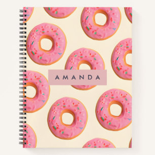 Personalized Pink Frosted Doughnut Pattern Notebook