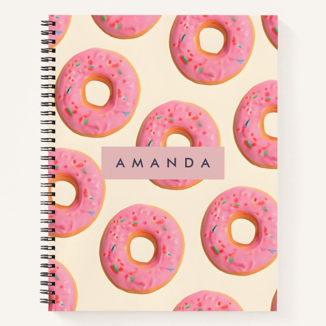 Personalized Pink Frosted Doughnut Pattern Notebook (Front)