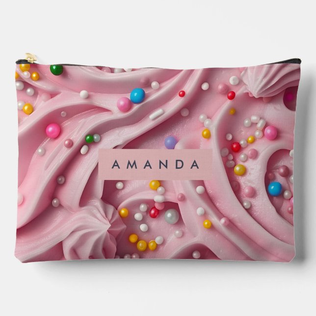 Personalized Pink Frosting Swirl with Sprinkles Accessory Pouch (Front)