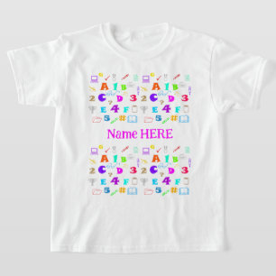Personalized Pink, Fun Kids Colourful School Items T-Shirt