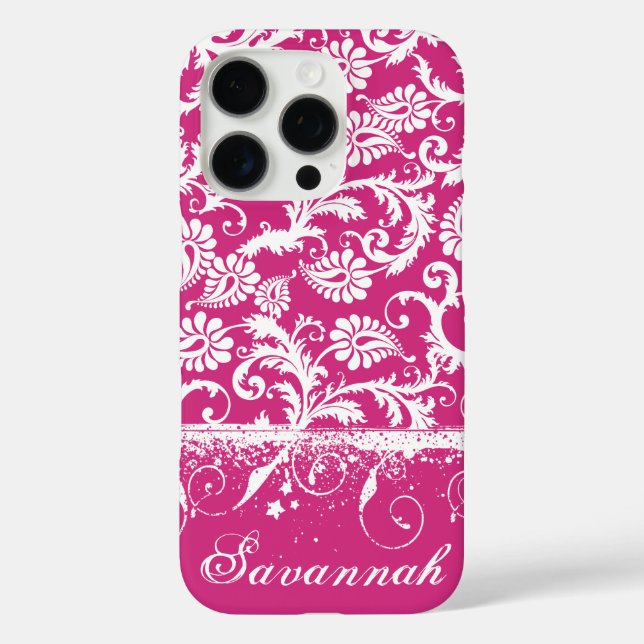 Personalized Pink Funky Damask Case-Mate iPhone Case (Back)