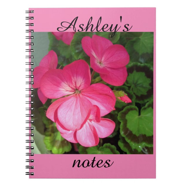 Personalized Pink Geranium Notebook (Front)