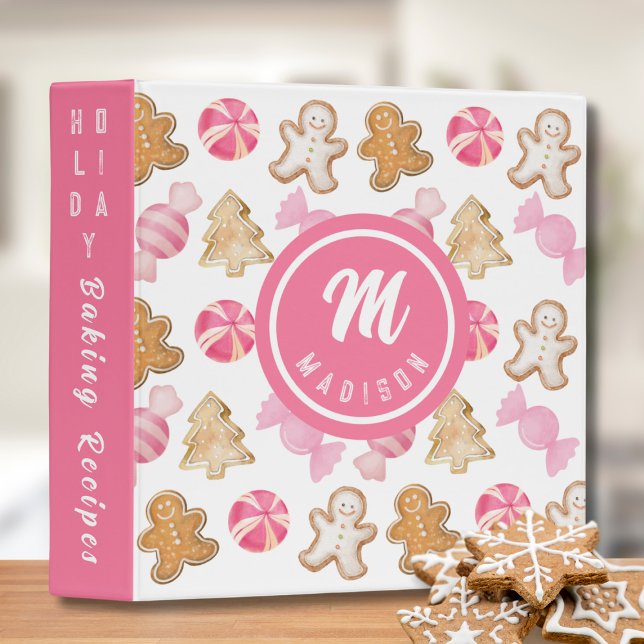 Personalized Pink Gingerbread Pattern Monogram Binder (Creator Uploaded)