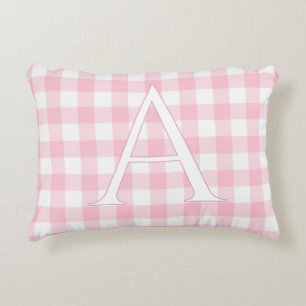 Personalized Pink Gingham Baby Girl Monogram Accent Pillow