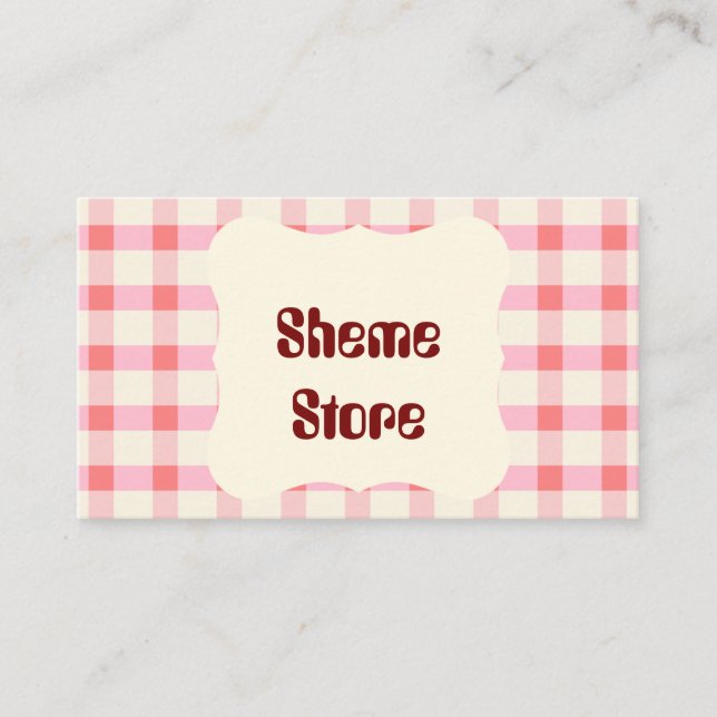 Personalized Pink Gingham Business Card | Custom E (Front)