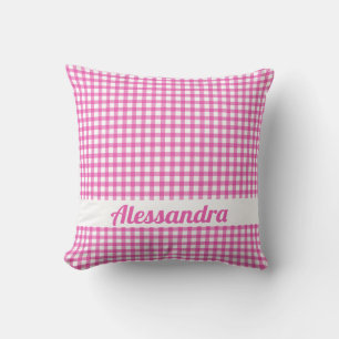 Personalized Pink Gingham Country Farmhouse Pillow