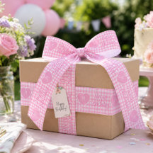 Personalized Pink Gingham Heart Birthday Monogram