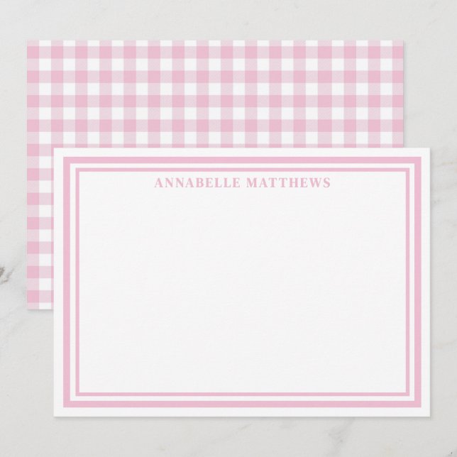 Personalized Pink Gingham Monogram Name Card (Front/Back)