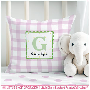 Personalized Pink Gingham Monogram Nursery Throw Pillow