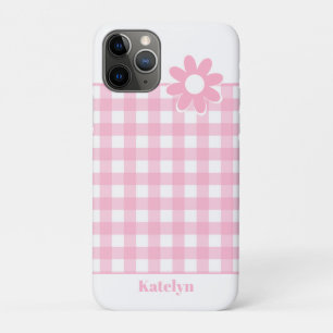 Personalized Pink Gingham Plaid iPhone 11 Pro Case