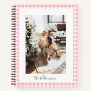 Personalized Pink Gingham Plaid Family Photo Notebook