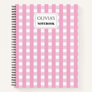 Personalized Pink Gingham Spiral Notebook