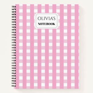 Personalized Pink Gingham Spiral Notebook