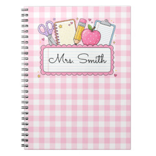 Personalized Pink Gingham Teacher Notebook
