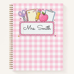 Personalized Pink Gingham Teacher Notebook