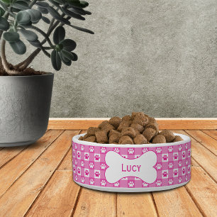 Personalized Pink Gingham with Paw Prints and Bone Bowl