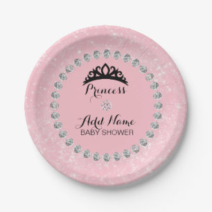 Personalized Pink Girl Princess Baby Shower Paper Plate