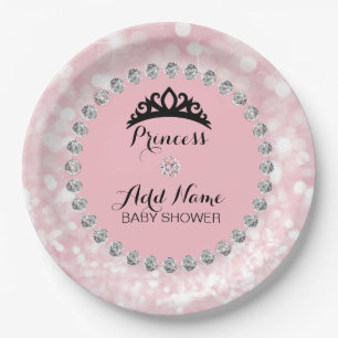 Personalized Pink Girl Princess Baby Shower Paper Plate