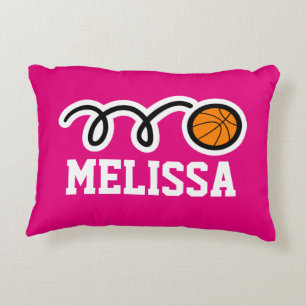 Personalized pink girls basketball throw pillow