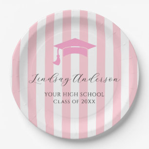 Personalized Pink Girls Graduation Paper Plate