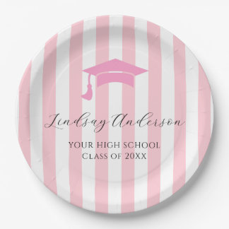 Personalized Pink Girls Graduation Paper Plate