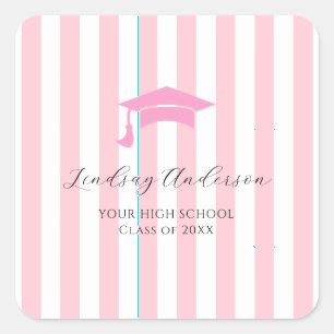 Personalized Pink Girls Graduation Square Sticker