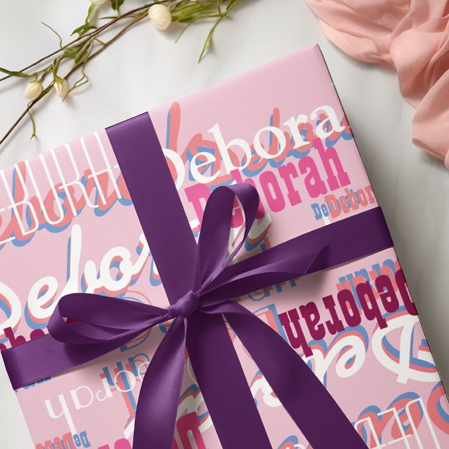 personalized pink girls name pattern wrapping paper (Creator Uploaded)