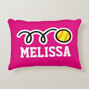 Personalized pink girls pillow with cute softball