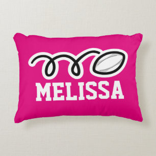 Personalized pink girls rugby ball throw pillow