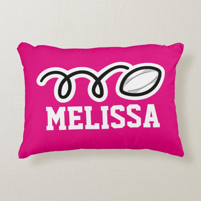 Personalized pink girls rugby ball throw pillow (Front)