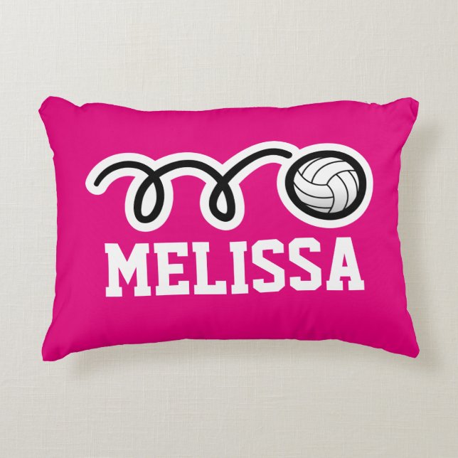 Personalized pink girls volleyball throw pillow (Front)